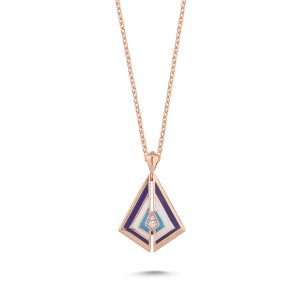 Odysseus Rose Gold Mineli Taş Çerçeveli Kolye